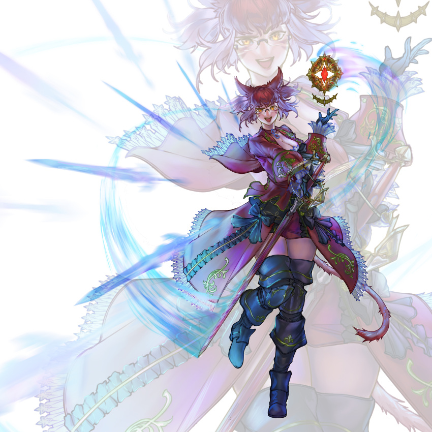 animal_ears armor final_fantasy final_fantasy_xiv megane miqo'te seneka_grafika sword tail thighhighs