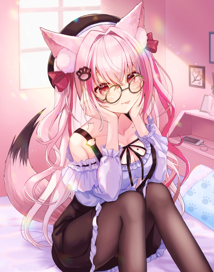 animal_ears cleavage kuon_ch. megane ookami_kuon pantyhose rik skirt_lift tail