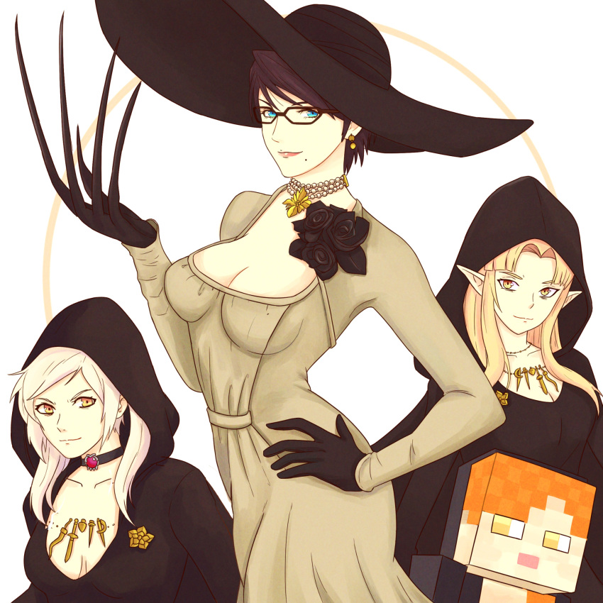 alcina_dimitrescu bayonetta bayonetta_(character) cleavage cosplay fire_emblem megane no_bra pointy_ears princess_zelda resident_evil_village robin_(fire_emblem) the_legend_of_zelda truejekart