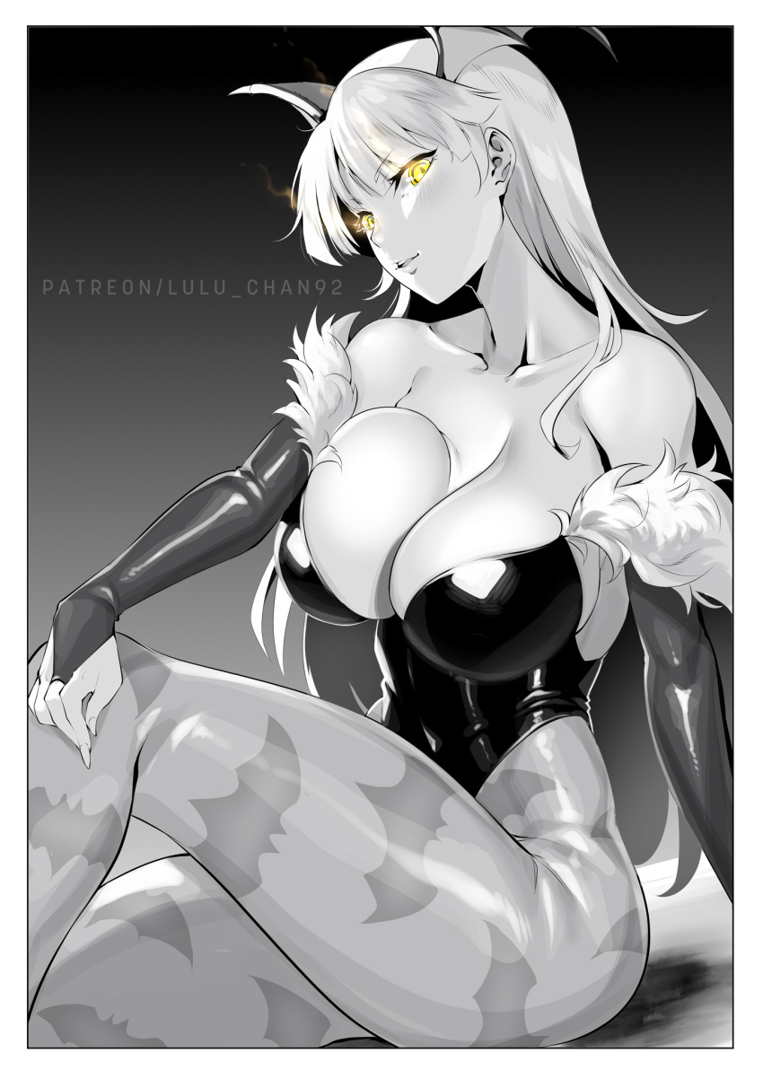 dark_stalkers leotard lulu-chan92 monochrome morrigan_aensland no_bra pantyhose wings