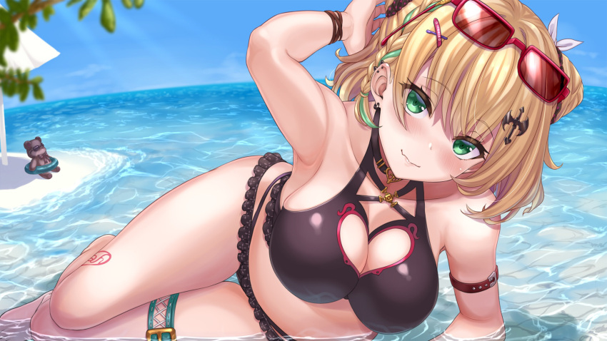 artist_revision bikini garter kurumi_noah lupinus_virtual_games megane sengoku_aky swimsuits tattoo wallpaper wet