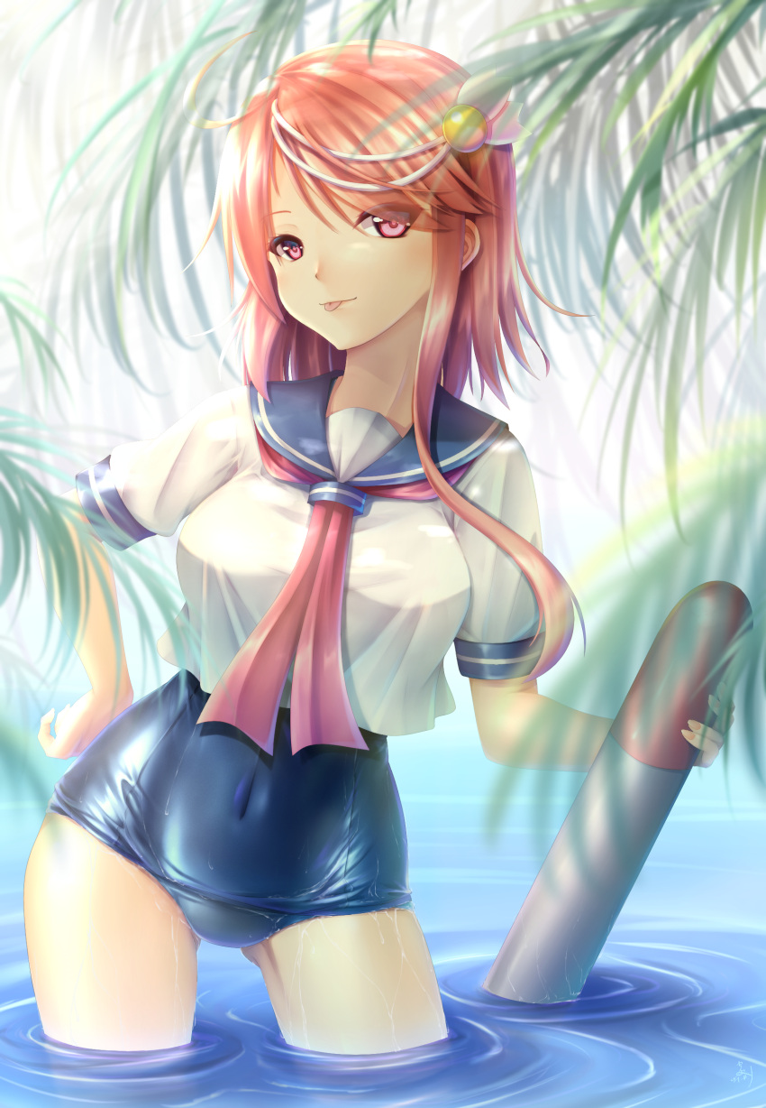 i-58_(kancolle) kantai_collection school_swimsuit seifuku seiya_(iiseven) swimsuits wet