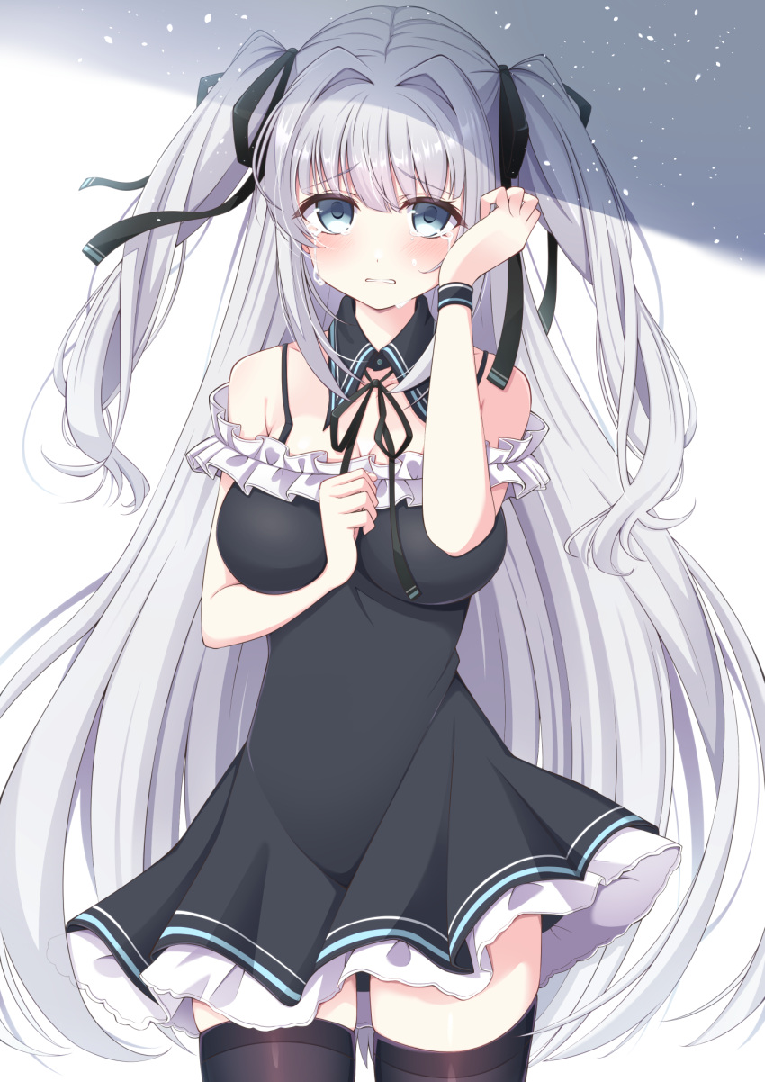 breast_hold dress skirt_lift suzunashi_rei thighhighs