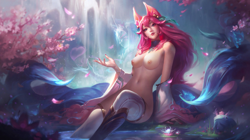 ahri animal_ears kitsune league_of_legends naked nipples tagme tail thighhighs