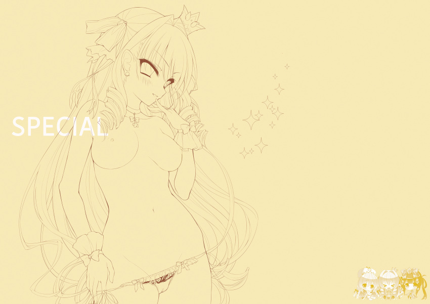 cameltoe digital_version line_art love_love_princess monochrome nipples pantsu panty_pull string_panties topless undressing