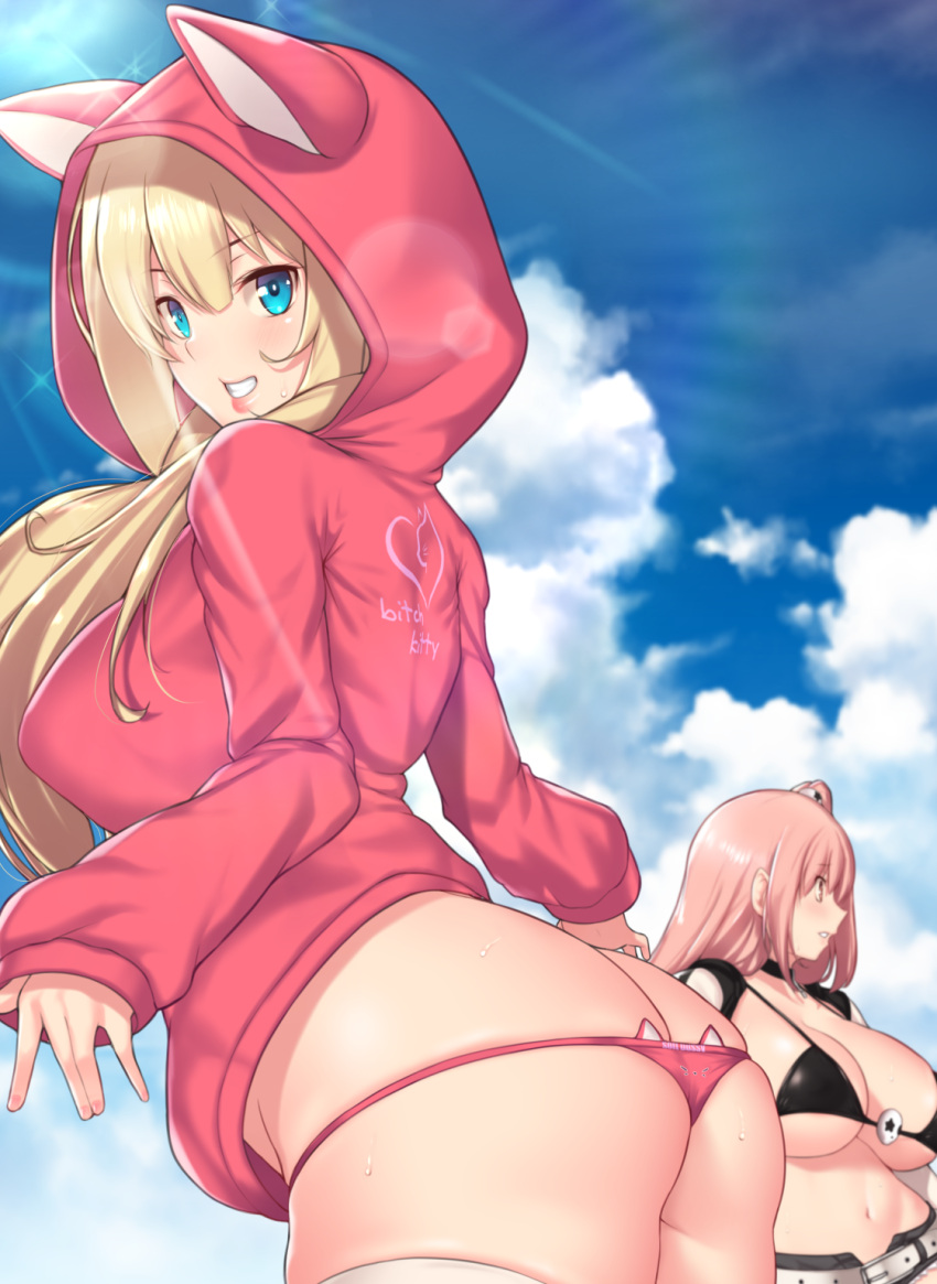 ass aster_crowley bikini dead_or_alive erect_nipples honoka_(doa) marie_rose panty_pull swimsuits thighhighs thong