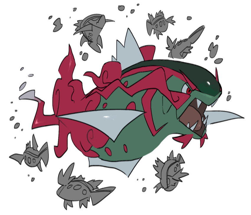 air_bubble basculegion basculin bubble commentary_request evolutionary_line fish gen_5_pokemon highres kochi8i no_humans open_mouth partially_colored pokemon pokemon_(creature) red_eyes sharp_teeth simple_background teeth tongue white_background