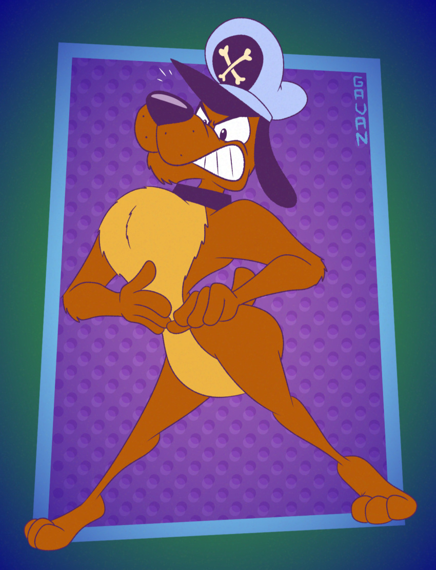 2026 3_toes 4_fingers abstract_background alternate_version_at_paywall angry anthro arm_tuft athletic athletic_anthro athletic_male belly big_butt biped black_collar black_ears black_eyes black_nose bone_symbol brown_body brown_fur butt canid canine canis chest_tuft chin_tuft clenched_teeth clothing collar colored curvy_figure dic_entertainment digital_drawing_(artwork) digital_media_(artwork) domestic_dog elbow_tuft facial_tuft feet fingers flat_colors floppy_ears fluffy fluffy_chest fur gavanzude glance hat headgear headwear heathcliff_and_the_catillac_cats hi_res humanoid_hands humanoid_heel leroy_(catillac_cats) lines_drawn male mammal multicolored_body multicolored_fur nude paws pecs pinup plantigrade pose puffed_out_chest raised_heel raised_tail scut_tail short_tail signature small_tail small_waist solo standing standing_on_toes tail teeth tiptoes toes tuft two_tone_body two_tone_fur wasp_waist whisker_spots white_sclera wide_hips yellow_belly yellow_body yellow_chest yellow_fur