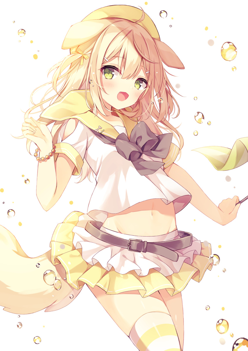 animal_ears hoshi inumimi seifuku skirt_lift tail thighhighs