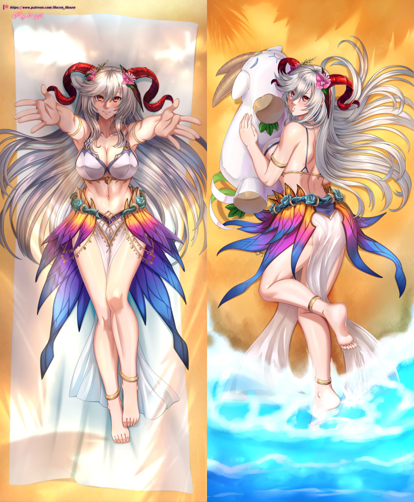 ass bikini cleavage dakimakura fire_emblem fire_emblem_heroes freyja_(fire_emblem) holcen_hosen horns see_through swimsuits wet