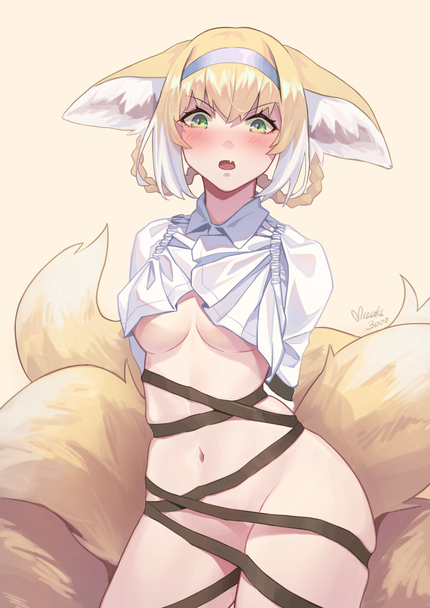 animal_ears arknights bondage bottomless kitsune mizuki no_bra tail underboob