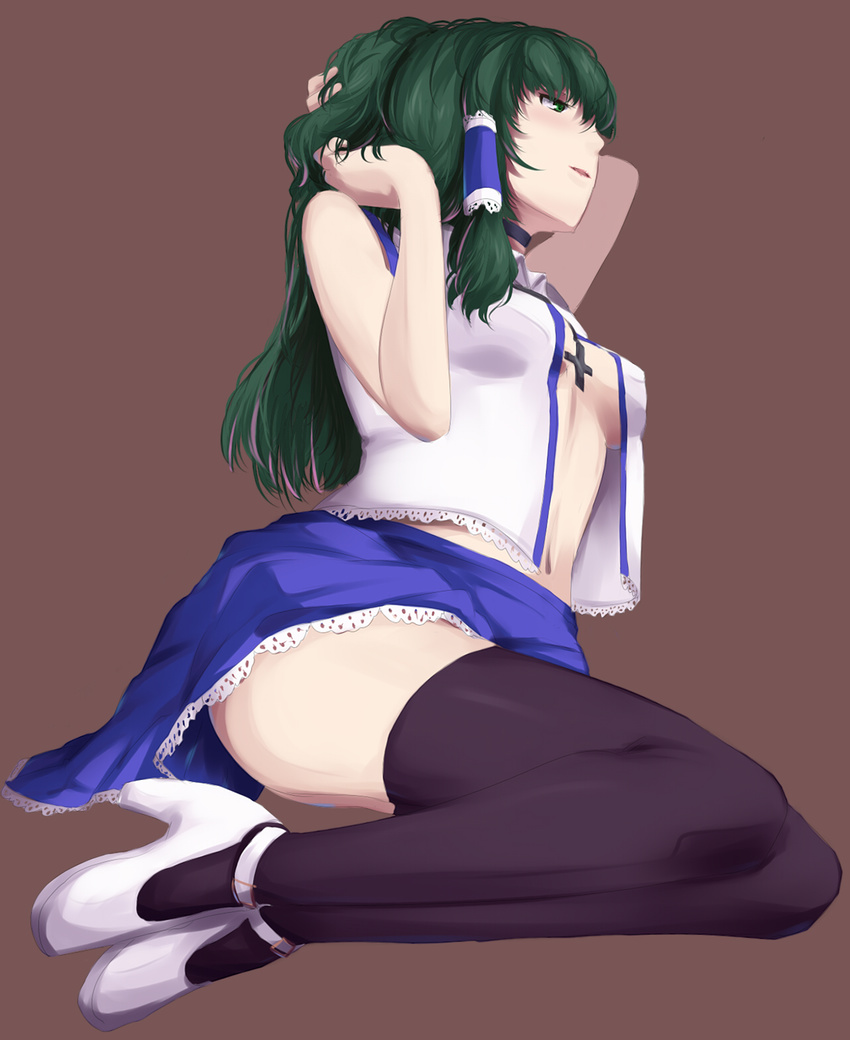 black_legwear highres kochiya_sanae long_hair long_legs solo thighhighs touhou umakatsuhai