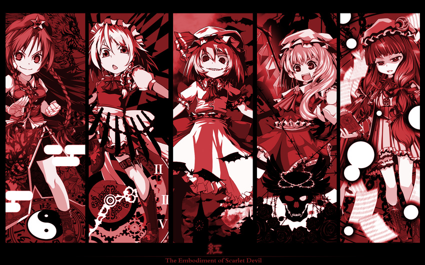 bad_id bad_pixiv_id code_geass column_lineup dragon flandre_scarlet geass grin highres hong_meiling izayoi_sakuya jack_frost knife kumonji_aruto monk_(sekaiju) multiple_girls ninja_(sekaiju) parody patchouli_knowledge phalanx_(sekaiju) princess_(sekaiju) red remilia_scarlet sekaiju_no_meikyuu sekaiju_no_meikyuu_3 skull smile style_parody teeth touhou wallpaper warrior_(sekaiju) zodiac_(sekaiju)