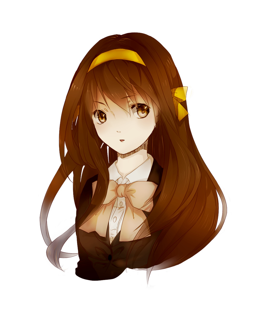 bad_id bad_pixiv_id brown_eyes brown_hair hair_ribbon highres kawasaki_saika kouyouen_academy_uniform long_hair ribbon school_uniform solo suzumiya_haruhi suzumiya_haruhi_no_shoushitsu suzumiya_haruhi_no_yuuutsu transparent_background