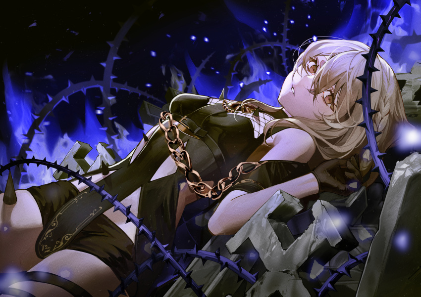 alchemy_stars areia_(alchemy_stars) blonde_hair braids brown_eyes chain gloves long_hair nea_(nongta2002) polychromatic shorts