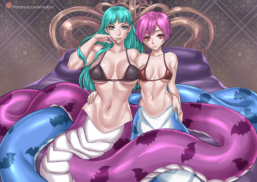 bikini_top bottomless dark_stalkers lilith_aensland monster_girl morrigan_aensland redjet swimsuits