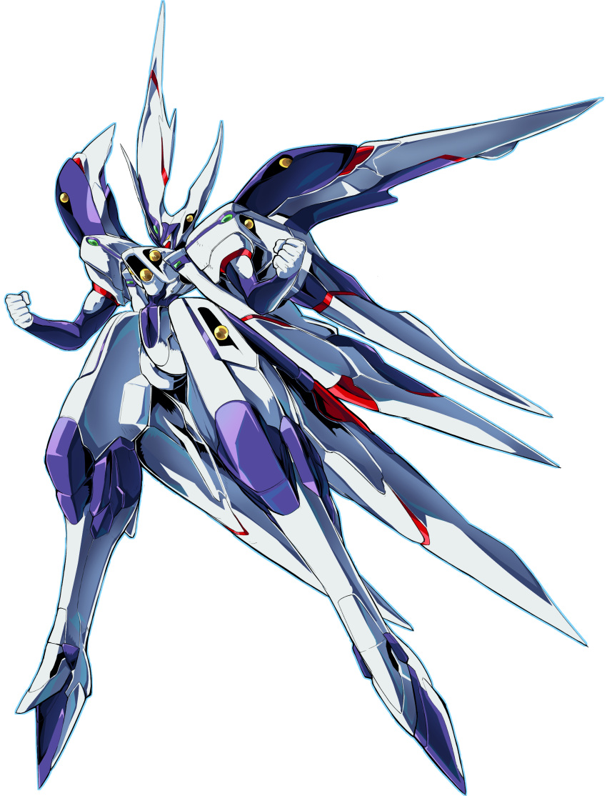 absurdres clenched_hands floating highres looking_down mecha mechanical_wings no_humans pillar_buster science_fiction solo white_background wings xenogears xenogears_(mecha) yellow_eyes