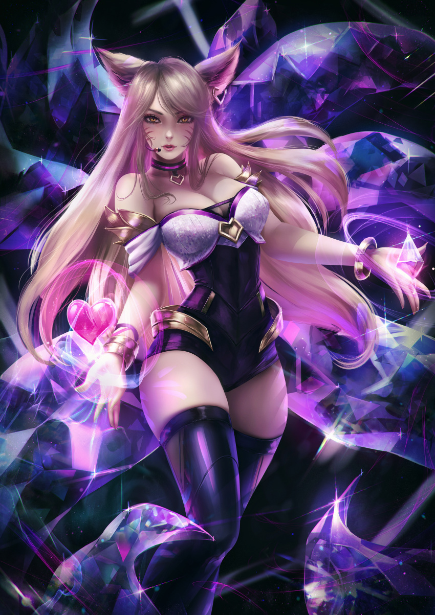 ahri animal_ears axsens kitsune league_of_legends leotard no_bra tail thighhighs