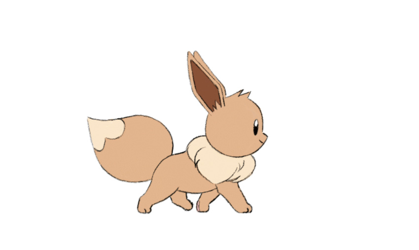 animated animated_gif closed_mouth commentary do9bessa eevee english_commentary from_side full_body gen_1_pokemon looping_animation no_humans pokemon pokemon_(creature) simple_background smile solo walking white_background