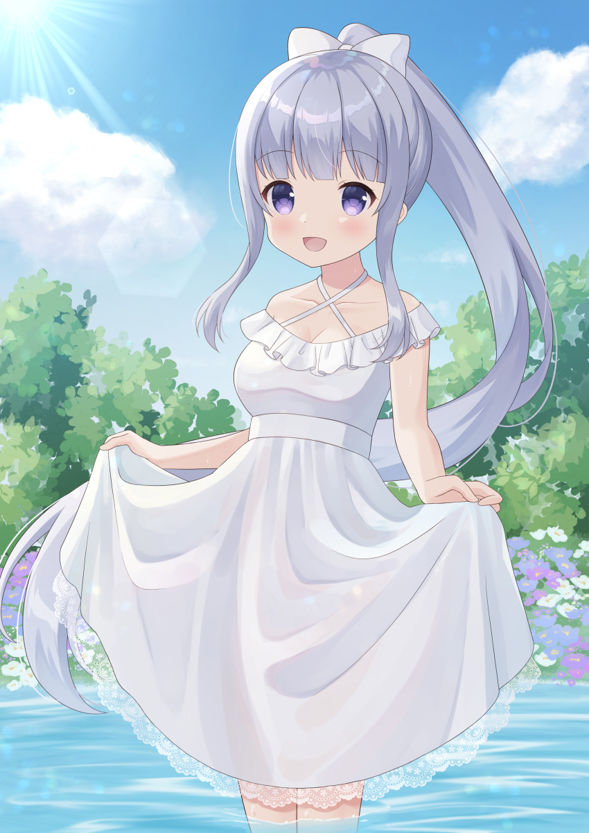 cleavage dress see_through skirt_lift summer_dress tagme wet wet_clothes