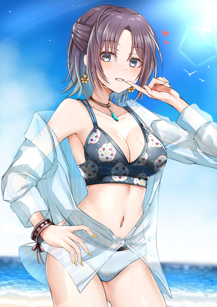 asakura_tooru bikini mabanna open_shirt see_through swimsuits the_idolm@ster the_idolm@ster_shiny_colors