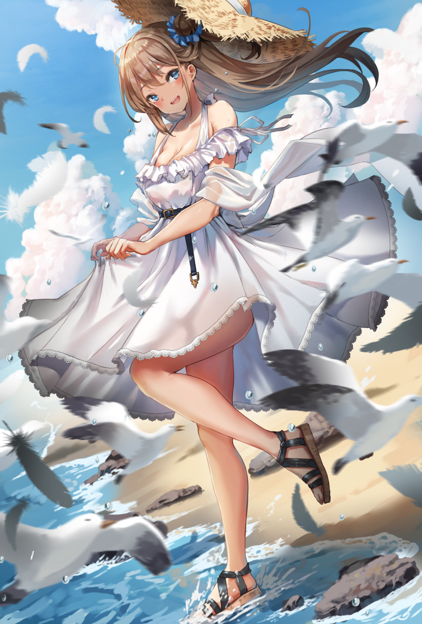 dress no_bra see_through skirt_lift summer_dress tagme wet wet_clothes yu_ni_t