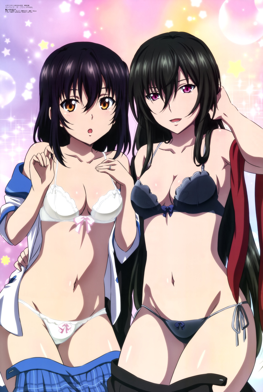 bra furukawa_hideki himeragi_yukina kisaki_kiriha open_shirt pantsu seifuku strike_the_blood string_panties