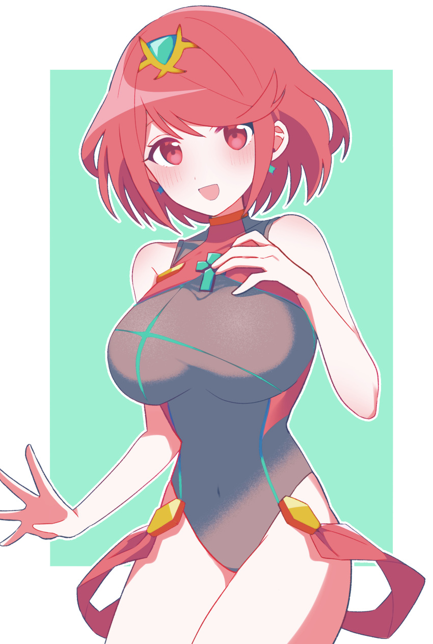 1girl absurdres bangs black_swimsuit breasts chest_jewel competition_swimsuit highres kotohatoko510 large_breasts one-piece_swimsuit pyra_(pro_swimmer)_(xenoblade) pyra_(xenoblade) red_eyes red_hair red_swimsuit short_hair solo swept_bangs swimsuit two-tone_swimsuit xenoblade_chronicles_(series) xenoblade_chronicles_2