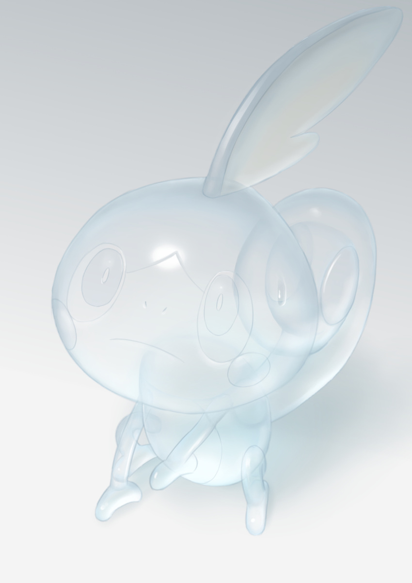 closed_mouth commentary_request creature frown full_body gen_8_pokemon highres looking_up no_humans pokemon pokemon_(creature) purobe sobble solo sweatdrop transparent_skin