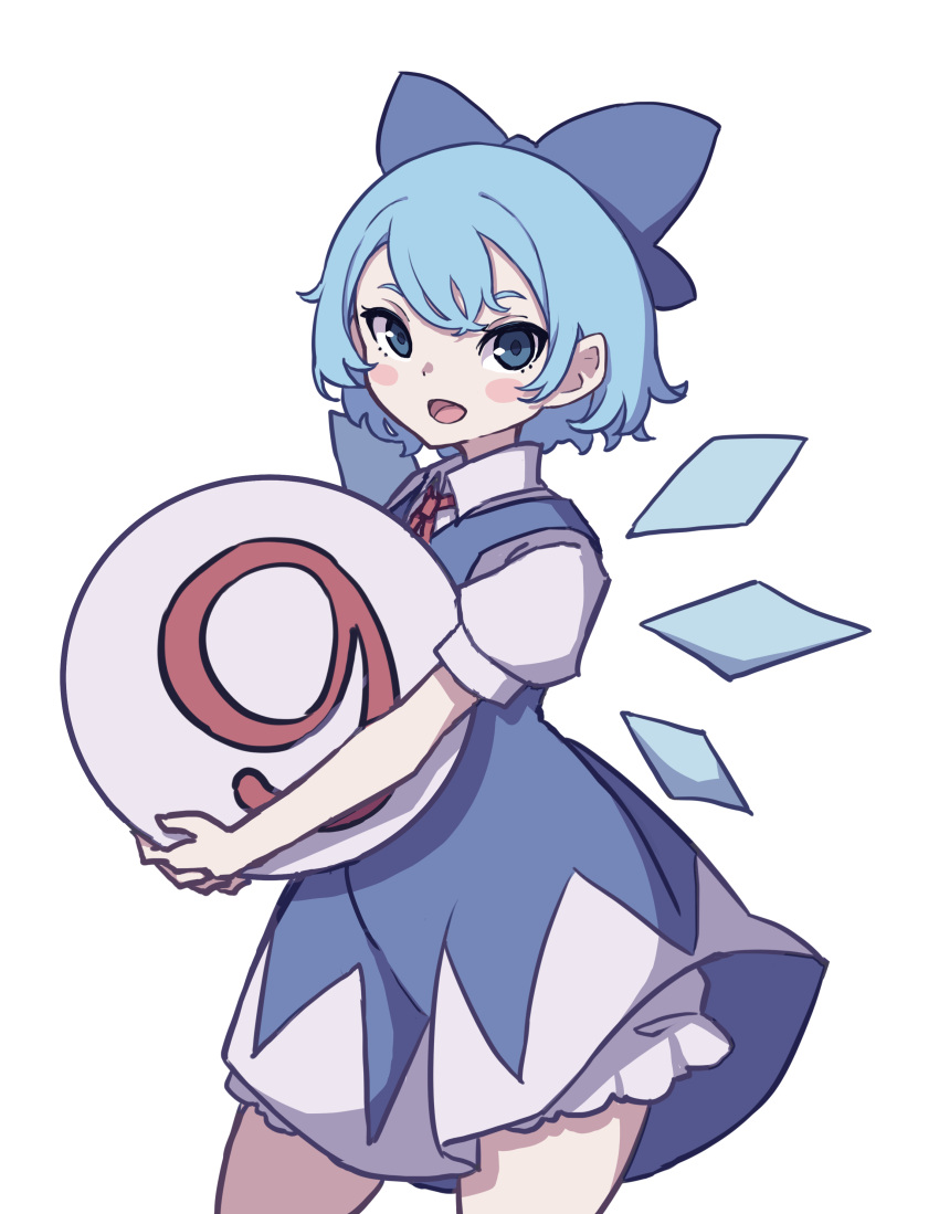 (9) 1girl absurdres bloomers blue_dress blue_eyes blue_hair bow cirno collared_shirt dress fairy_wings hair_bow highres ice ice_wings kame_(kamepan44231) puffy_short_sleeves puffy_sleeves red_neckwear shirt short_dress short_hair short_sleeves simple_background touhou underwear white_background wings