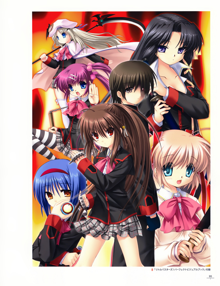 cleavage hinoue_itaru kamikita_komari key kurugaya_yuiko little_busters! na-ga naoe_riki natsume_rin nishizono_mio noumi_kudryavka open_shirt saigusa_haruka seifuku skirt_lift sweater thighhighs weapon