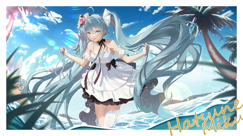 dress hatsune_miku skirt_lift summer_dress tagme vocaloid wallpaper wet