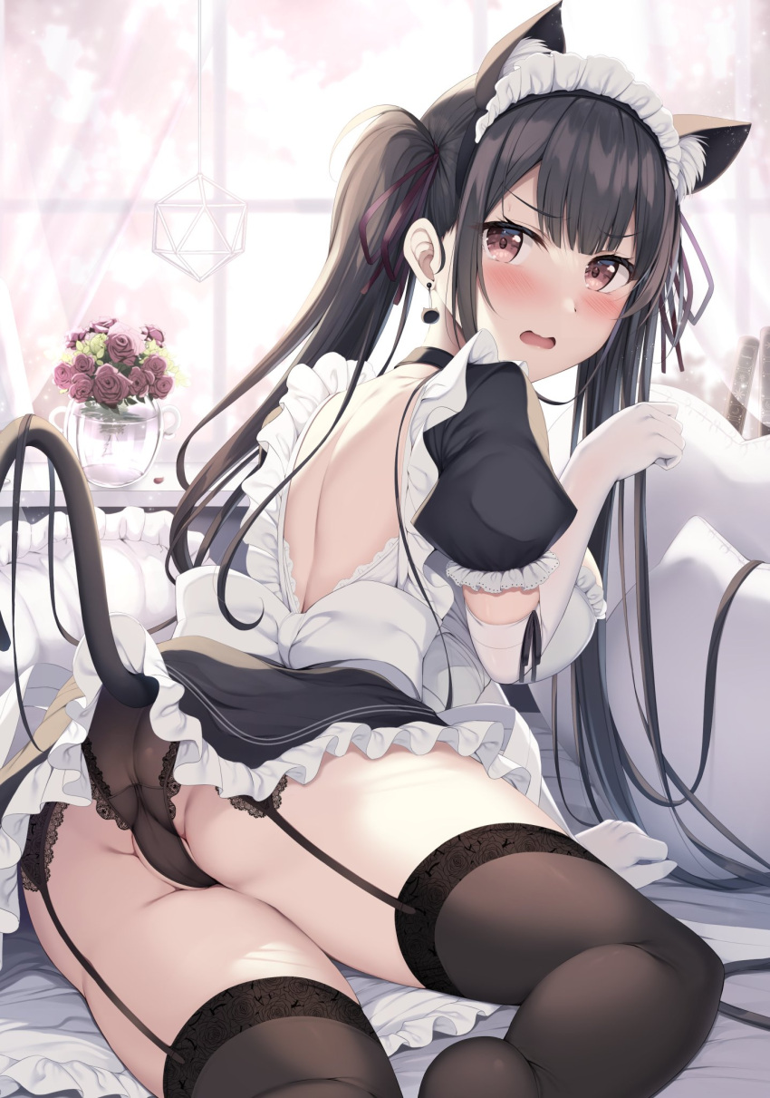 animal_ears ass maid melonbooks nekomimi no_bra pantsu see_through skirt_lift stockings tail thighhighs tomoo