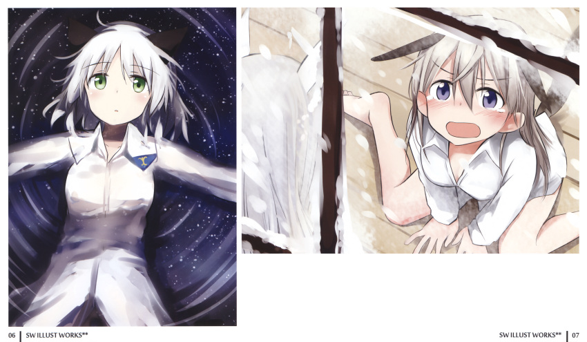 animal_ears cleavage dress_shirt eila_ilmatar_juutilainen inumimi nekomimi sanya_v_litvyak strike_witches tail tsuchii_(ramakifrau) wet