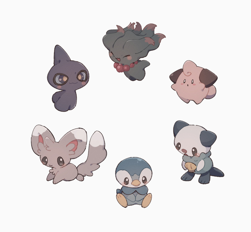 :3 :d blush blush_stickers cleffa closed_eyes closed_mouth commentary_request gen_2_pokemon gen_3_pokemon gen_4_pokemon gen_5_pokemon grey_eyes highres minccino misdreavus no_humans nodori710 open_mouth oshawott piplup pokemon pokemon_(creature) shuppet sitting smile standing toes