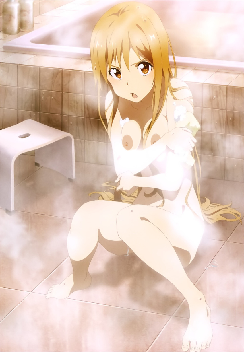 a-1_pictures asuna_(sword_art_online) bathing breast_hold cream naked sword_art_online