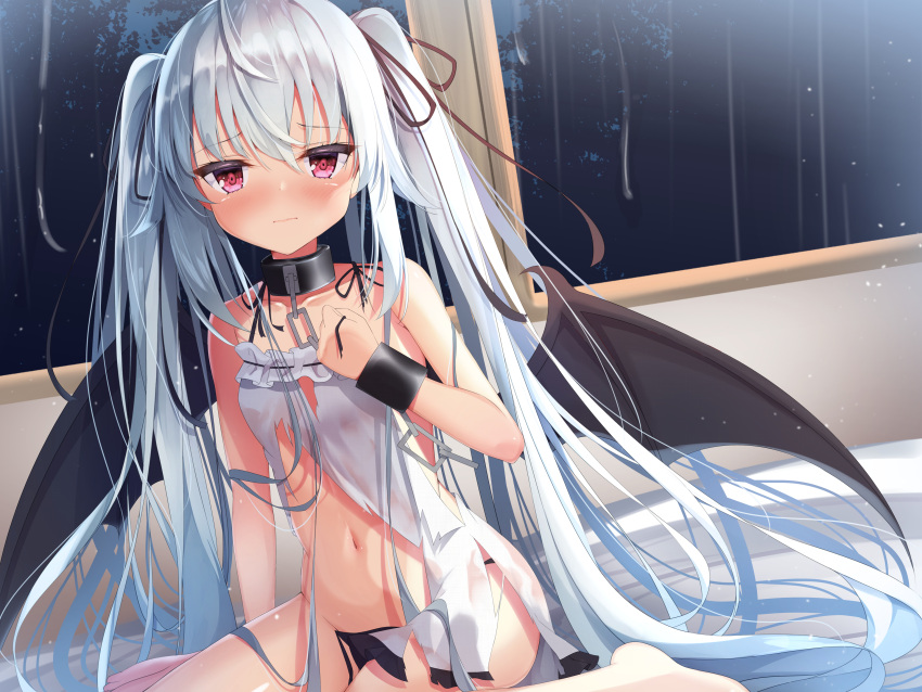 dress madotsukumo no_bra pantsu panty_pull torn_clothes wings