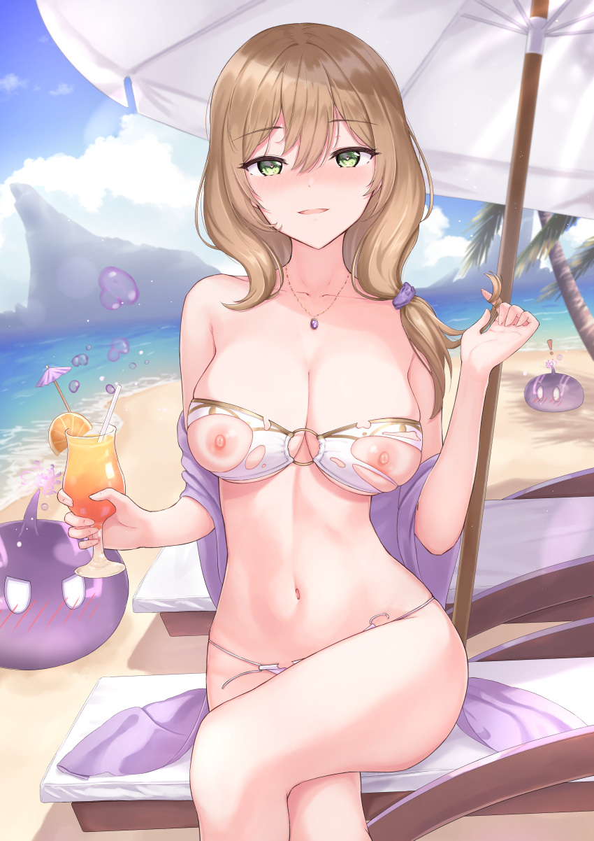 bikini genshin_impact lisa_(genshin_impact) marinesnow nipples open_shirt swimsuits torn_clothes