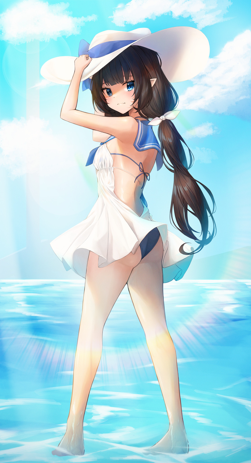 ass bikini dress pointy_ears sora_(men0105) summer_dress swimsuits tagme