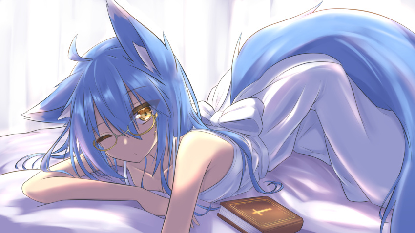 animal_ears dress kitsune megane no_bra tagme tail wallpaper