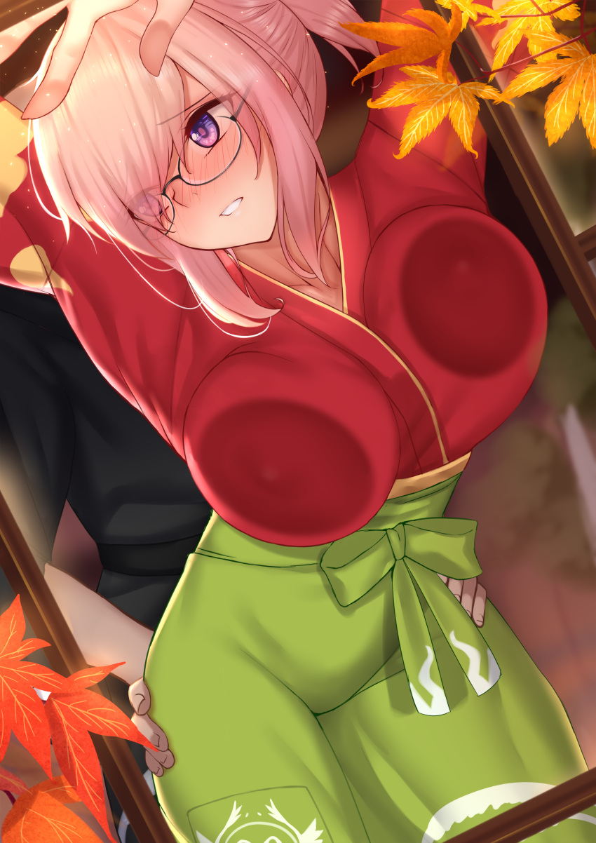 erect_nipples fate/grand_order genjung kimono mash_kyrielight megane