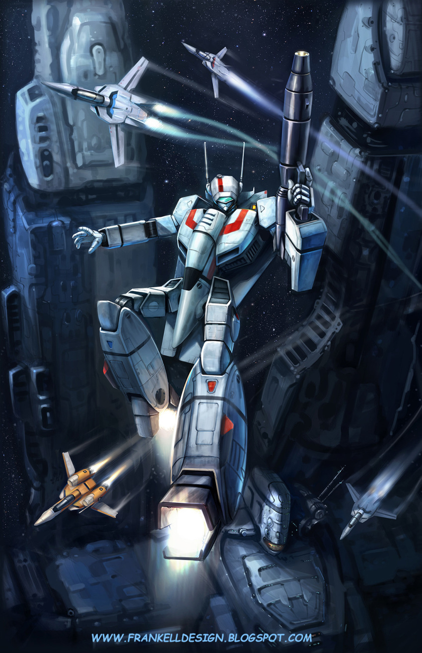 choujikuu_yousai_macross el_fabuloso_octavio energy_cannon english_commentary fleet gunpod highres machinery macross macross:_do_you_remember_love? mecha no_humans realistic redesign robotech science_fiction sdf-1 space space_craft starry_background thrusters u.n._spacy variable_fighter vf-1 vf-1a vf-1j vt-1_super watermark web_address
