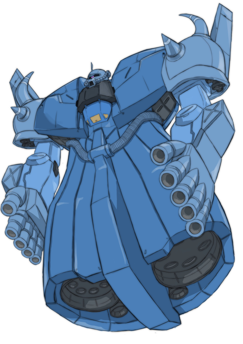 absurdres fusion gouf gundam gundam_unicorn highres k_katora mecha mobile_suit_gundam neo_zeong no_humans no_legs pink_eyes science_fiction solo spikes white_background zeon