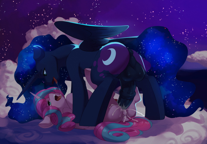 2021 aged_up anus balls bodily_fluids butt crossgender cutie_mark duo equid equine female female_penetrated flurry_heart_(mlp) friendship_is_magic genital_fluids genitals hasbro hi_res horn lying mammal medial_ring my_little_pony nightmare_moon_(mlp) on_back open_mouth outside penetration penis saliva saliva_string sex tongue vistamage winged_unicorn wings