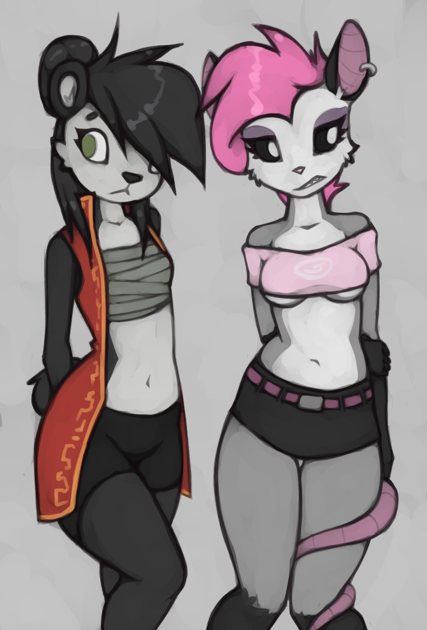 anthro didelphid duo ear_piercing ear_ring female giant_panda hi_res iris_possum mammal marsminer marsupial mei_(rmaster) piercing ursid