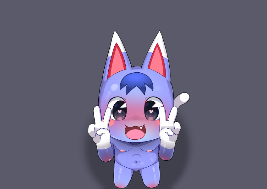 &lt;3 &lt;3_eyes 0227 :3 absurd_res animal_crossing anthro blush breasts domestic_cat double_v_sign felid feline felis female gesture hi_res kneeling looking_up mammal nintendo nude open_mouth open_smile rosie_(animal_crossing) simple_background small_breasts smile snaggle_tooth solo v_sign video_games