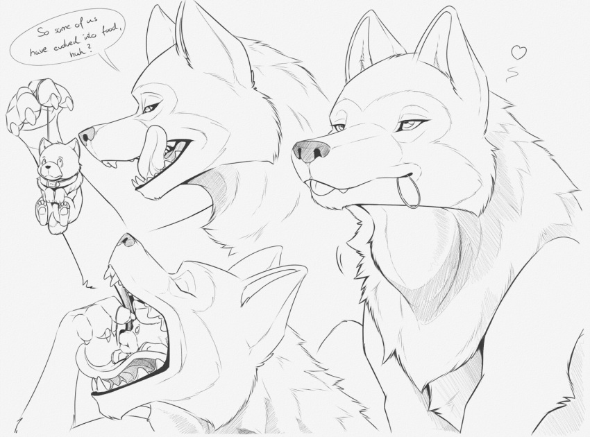 &lt;3 2021 4_toes ambiguous_gender ambiguous_pred ambiguous_prey arm_tuft asking barefoot black_and_white black_eyebrows black_nose black_text body_in_mouth bust_portrait canid canine canis character_request cheek_tuft claws collar collar_only comic dialogue digitigrade domestic_dog duo ear_tuft english_text eye_contact eyebrows eyes_closed facial_markings facial_tuft fangs feet feet_first feral feral_pred feral_prey fluffy fluffy_chest fur fur_markings fur_tuft gaping_mouth graphite_(artwork) half-closed_eyes head_markings head_tuft holding_character holding_leash holding_object hungry in_mouth inner_ear_fluff larger_ambiguous larger_feral larger_pred leash leash_pull leg_tuft licking licking_lips licking_own_lips lifted lifting line_art looking_at_another looking_down looking_up macro macro_pred mammal markings micro micro_abuse micro_in_mouth micro_on_macro micro_prey monochrome mostly_nude motion_lines multiple_scenes narrowed_eyes neck_bulge neck_tuft nude on_tongue open_mouth oral_vore pawpads paws pencil_(artwork) portrait quadruped question questioning raised_arm raised_leg s2-freak satisfied self_lick shaded side_view simple_background sitting size_difference size_play small_tail smaller_ambiguous smaller_feral smaller_prey smile snout soft_vore speech_bubble swallowing teeth text three-quarter_view toe_claws toes tongue tongue_out traditional_media_(artwork) tuft unwilling_prey unwilling_vore vore white_background wide_eyed wolf