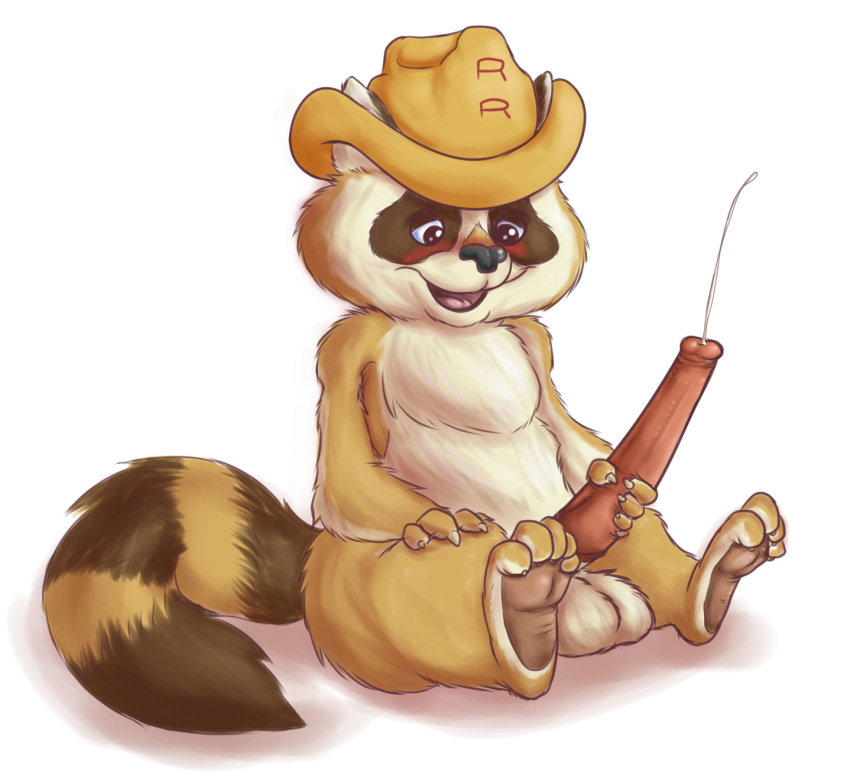 2014 anthro balls blush bodily_fluids brown_body brown_fur cum emenius erection fur genital_fluids genitals hi_res male mammal masturbation penis procyonid raccoon ranger_rick ranger_rick_(character) simple_background sitting solo white_background