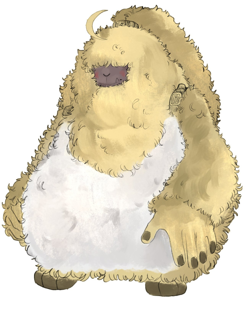 5oysauce angoramon anthro bandai_namco belly digimon digimon:_ghost_game digimon_ghost_game fluffy fur hair_over_eyes hi_res long_ears male solo yellow_body yellow_fur