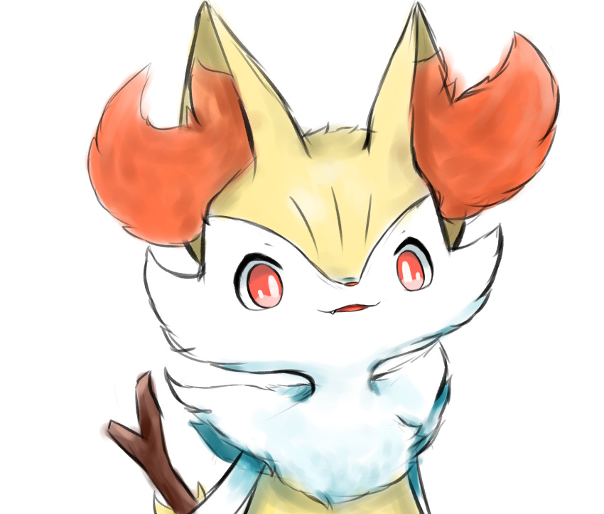 ambiguous_gender anthro braixen fangs fluffy fur hi_res looking_at_viewer mammal markings_(fur) nintendo open_mouth outline pok&eacute;mon pok&eacute;mon_(species) red_body red_eyes red_fur red_sclera simple_background simple_eyes smile snoiifoxxo solo tuft video_games white_background white_body white_fur yellow_body yellow_fur